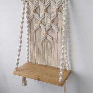 Półka wisząca dębowa na sznurkach, makrama, T5, 30x15 cm