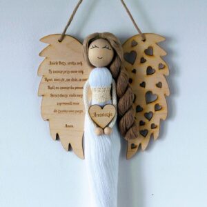 Aniołek z makramy z Modlitwą, Anioł Stróż, 35 cm